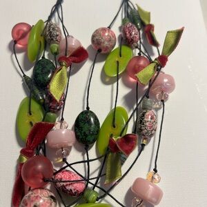 Teresa Goodall Multicolor Beaded Necklace with Green and Pink Accents